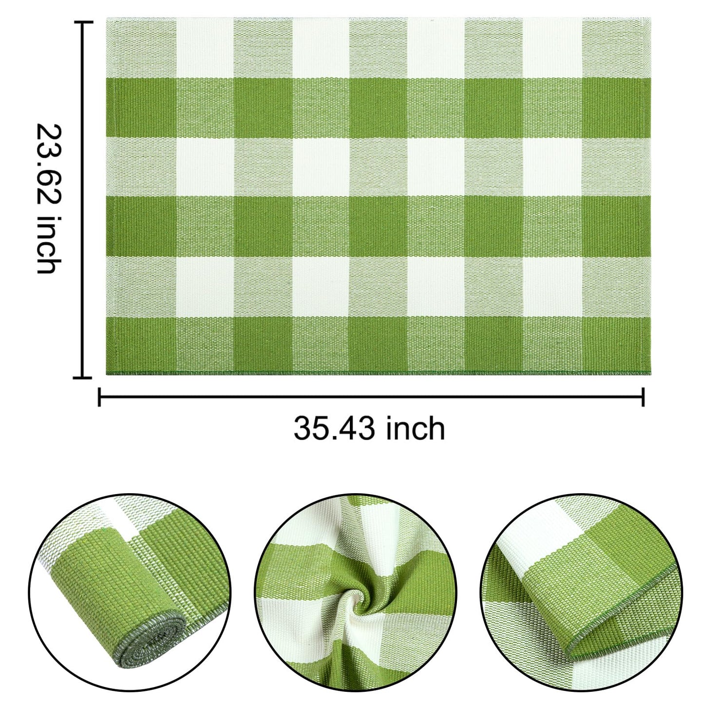 Layered Doormat 24''x35'' Green and White Buffalo Plaid Porch Mat Cotton Woven Washable Carpet for Layered Doormat Hello/Welcome Door Mat,Kitchen,Farmhouse,Entryway