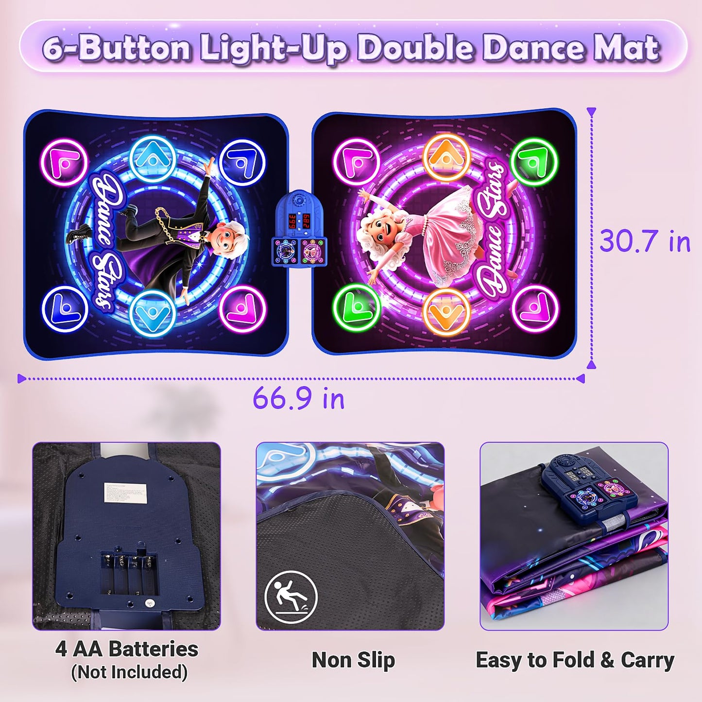 Dance Mat Toys for 3-12 Year Old Girls Boys, Dance Mat for Kids with Light Up 12-Buttons & 5 Game Modes, 2 Player Electronic Dance Pad Toys, Birthday Xmas Gifts for 3 4 5 6 7 8 9 10+ Year Old Kids
