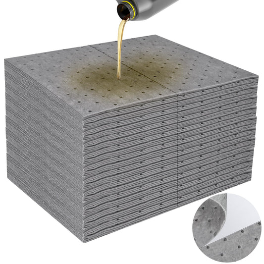 Tottist 100PC Oil Absorbent Pads | 13"x10" Meltblown Polypropylene Mats, Hand-Tear Lines for Automotive & Workshop | Vacuum Eco-Packaging, Reusable Spill Control