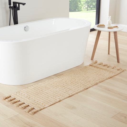 Lucky Brand Overtufted Cotton Fringe Bath Rug with Tassels, 20"x68", Yellow Ochre