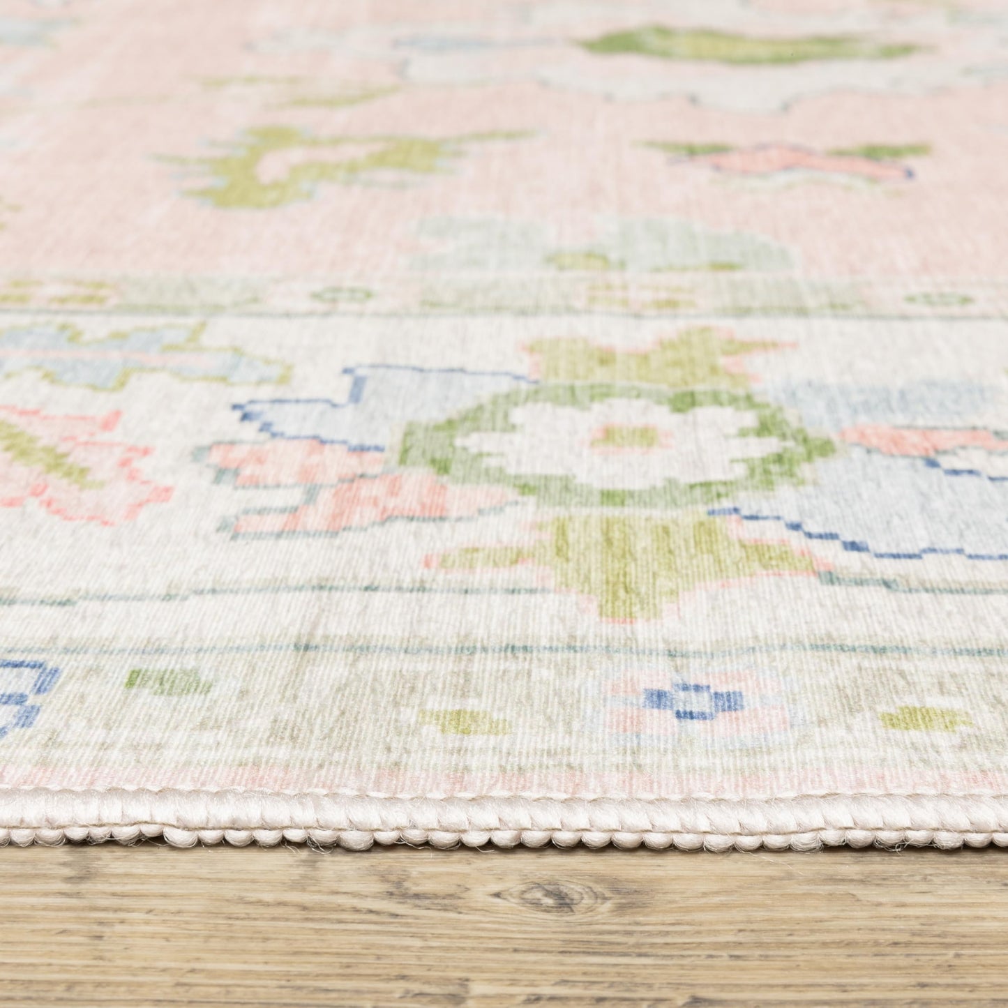 Oriental Weavers Addison ADD04 Machine Washable Flat Weave Printed Area Rug 5' x 7' in Pink/Green Traditional Style, Nursery, Kids Room, Bedroom, Entryway