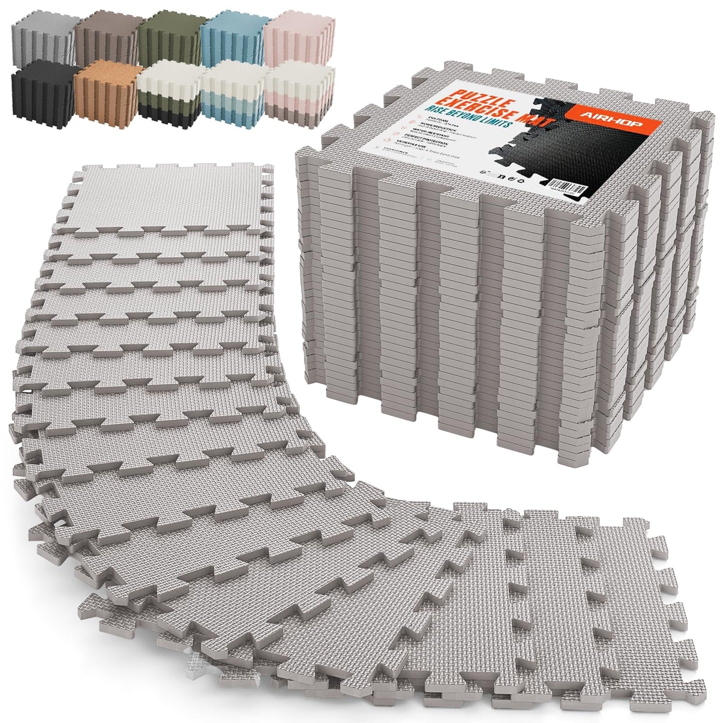 AIRHOP 18 PCS Gym Floor Mat, EVA Foam Puzzle Gym Mat, High-Density Interlocking Foam Floor Tiles for Home Gym, Play Workout Garage Kitchen Flooring 12.6"x12.6"x0.4"