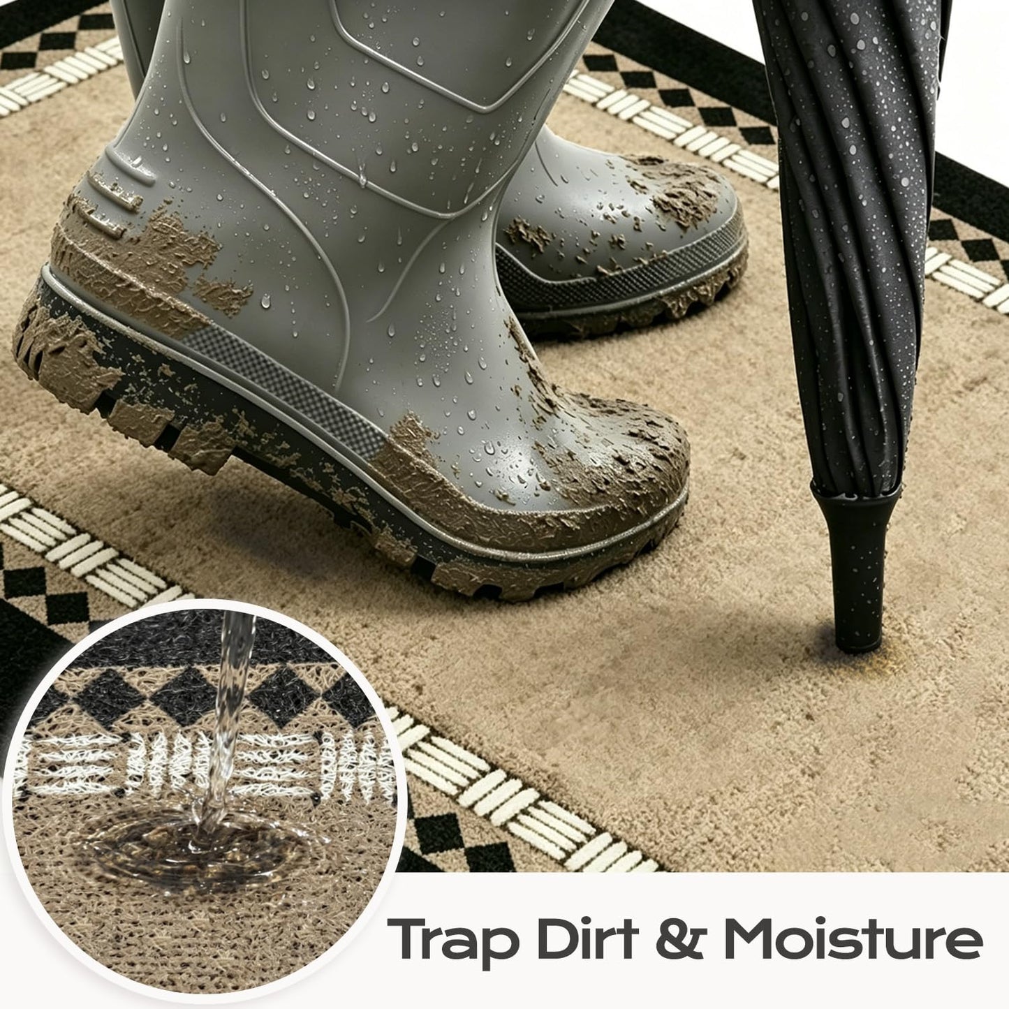 Dirt Trapper Mud Mat for Dog Muddy Paws, Non-Slip Washable Low Profile Doormat, Absorbent Stain Fade Resistant Quick Dry Entrance Mat for Indoor Outdoor Front Back Door Entryway Patio Porch(Mocha)