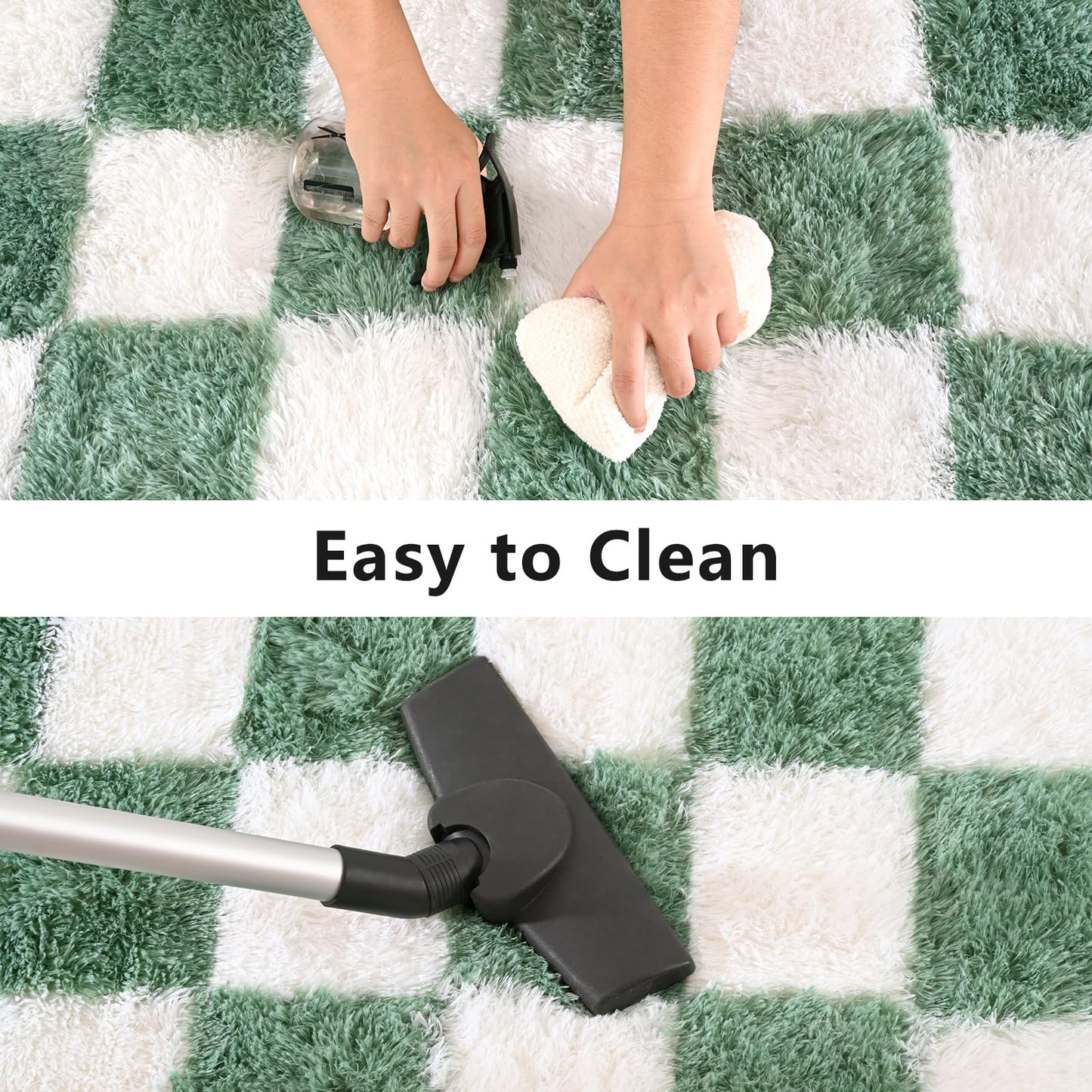 Nuttumico 4x6 Feet Sage Green White Checkered Rug, Fluffy Plaid Area Rug for Bedroom Living Room, Soft Shag Shaggy Carpet for Girls Room, Nursery Dorm, Non-Slip, High Pile