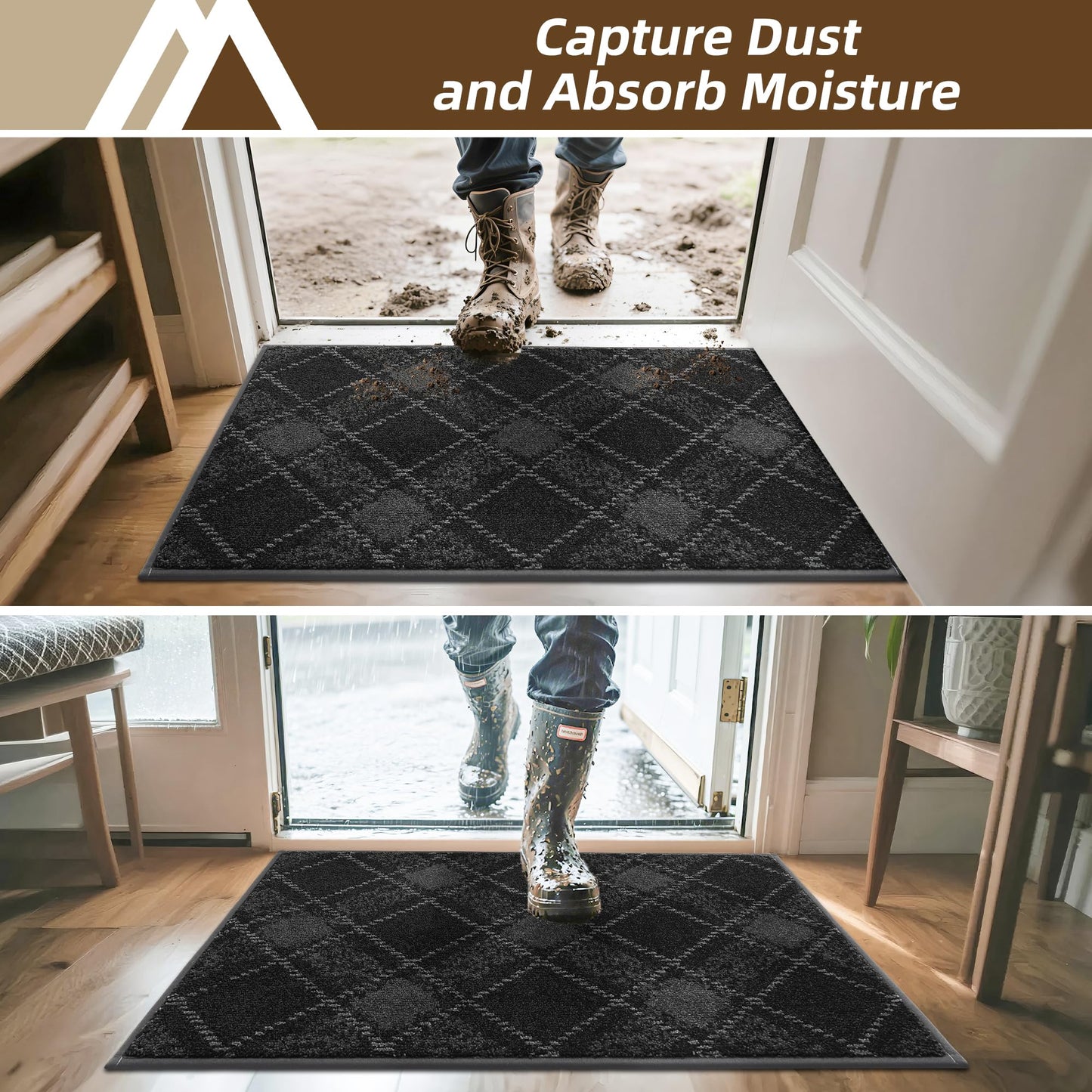 COSY HOMEER Door Mat Non-Slip, Soft Absorbent TPR Backing Doormat for Front Door Inside Entrance, Washable Low Profile Mats for Pets & Family, 20" x 32", Dark Grey