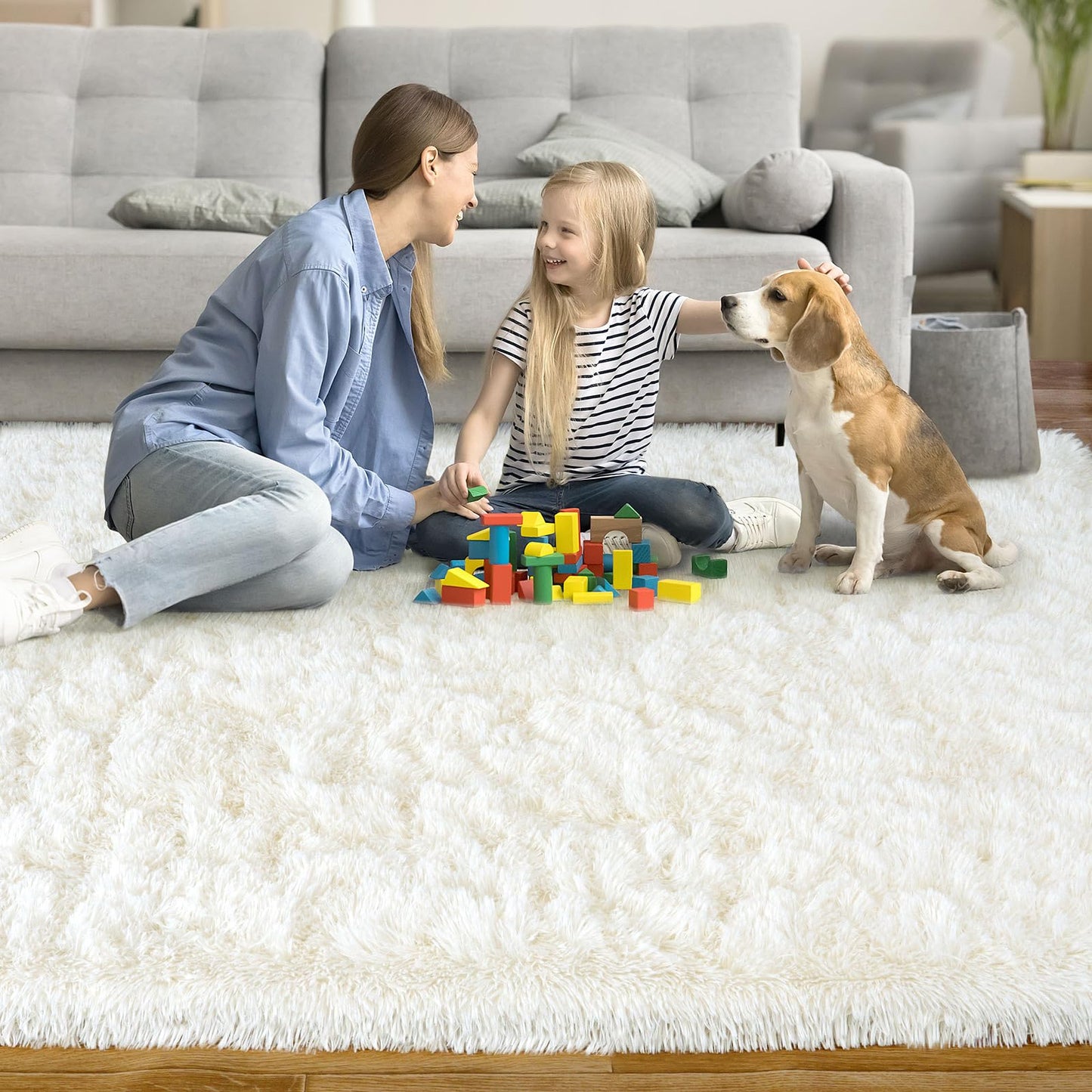 Rug for Living Room Bedroom, 5x7 Area Rugs for Living Room, Ultra Soft Modern Shaggy Carpets Fuzzy Rug for Boys Girls Dorm Nursery Home Decor Aesthetic, Upgrade Non-Slip Durable, Cream White