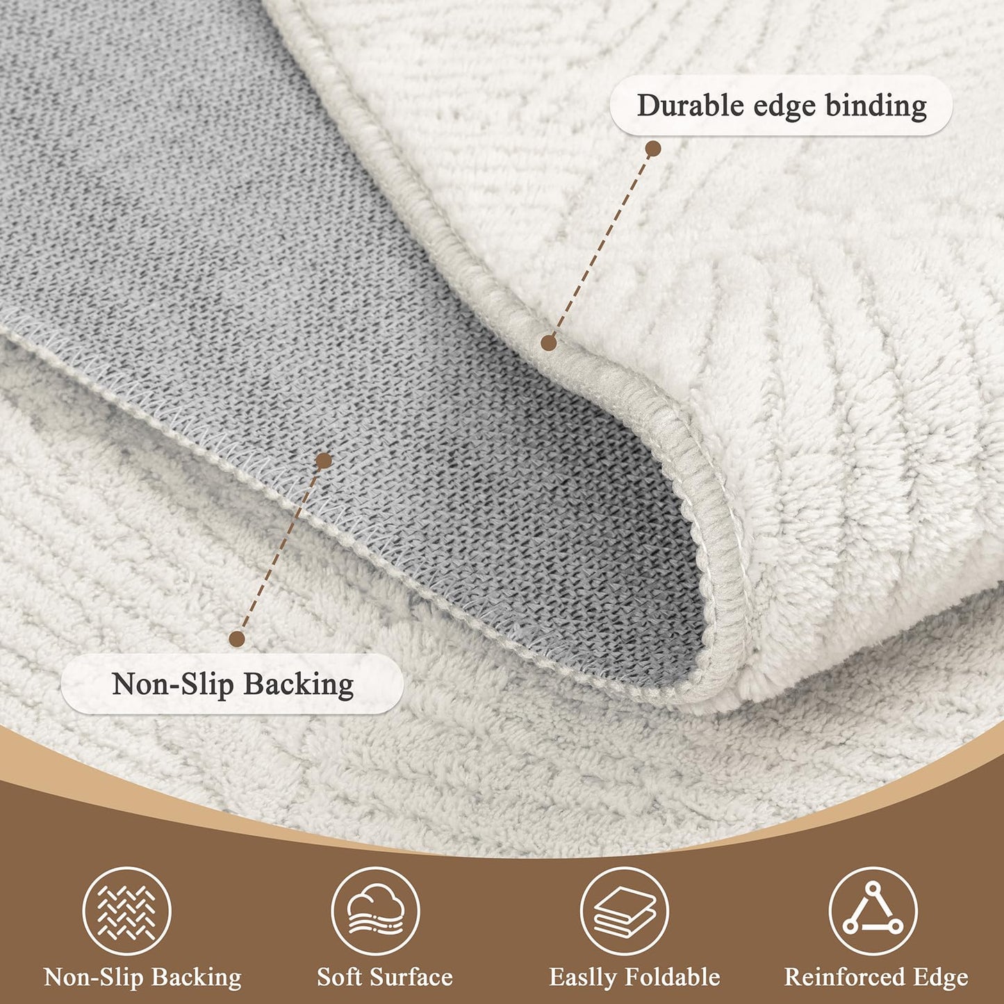 Ileading Washable Area Rug for Living Room 8x10 ft, Beige Soft Fluffy Tropical Leaf Carpet with Non Slip Backing, Low Pile Rugs for Bedroom Dining Room Indoor Home Office