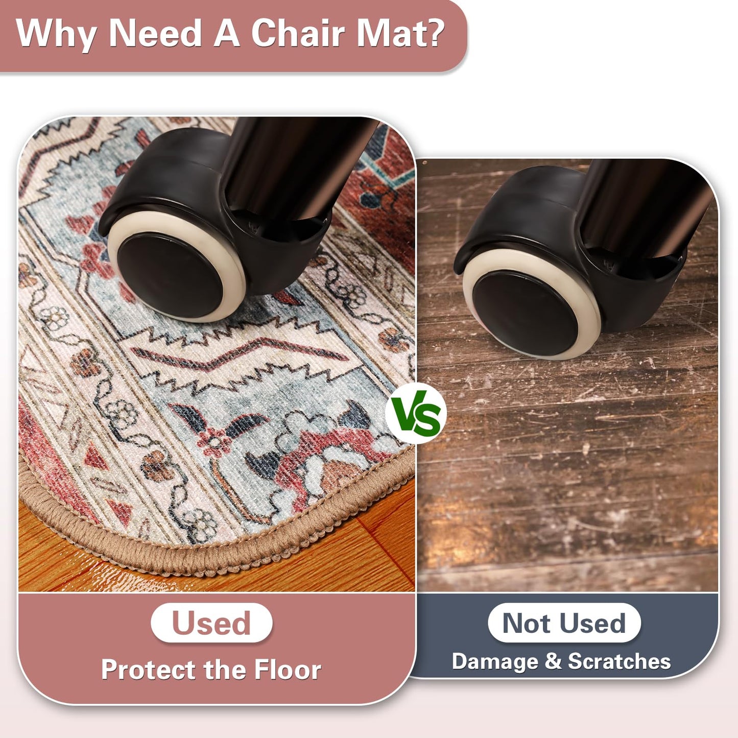 36" X 48" Office Chair Mat for Hardwood and Tile Floors, Under Desk Chair Mat for Carpet Protector Rolling Computer Chairs, Machine Washable Non-Slip Area Rug, Red Brown