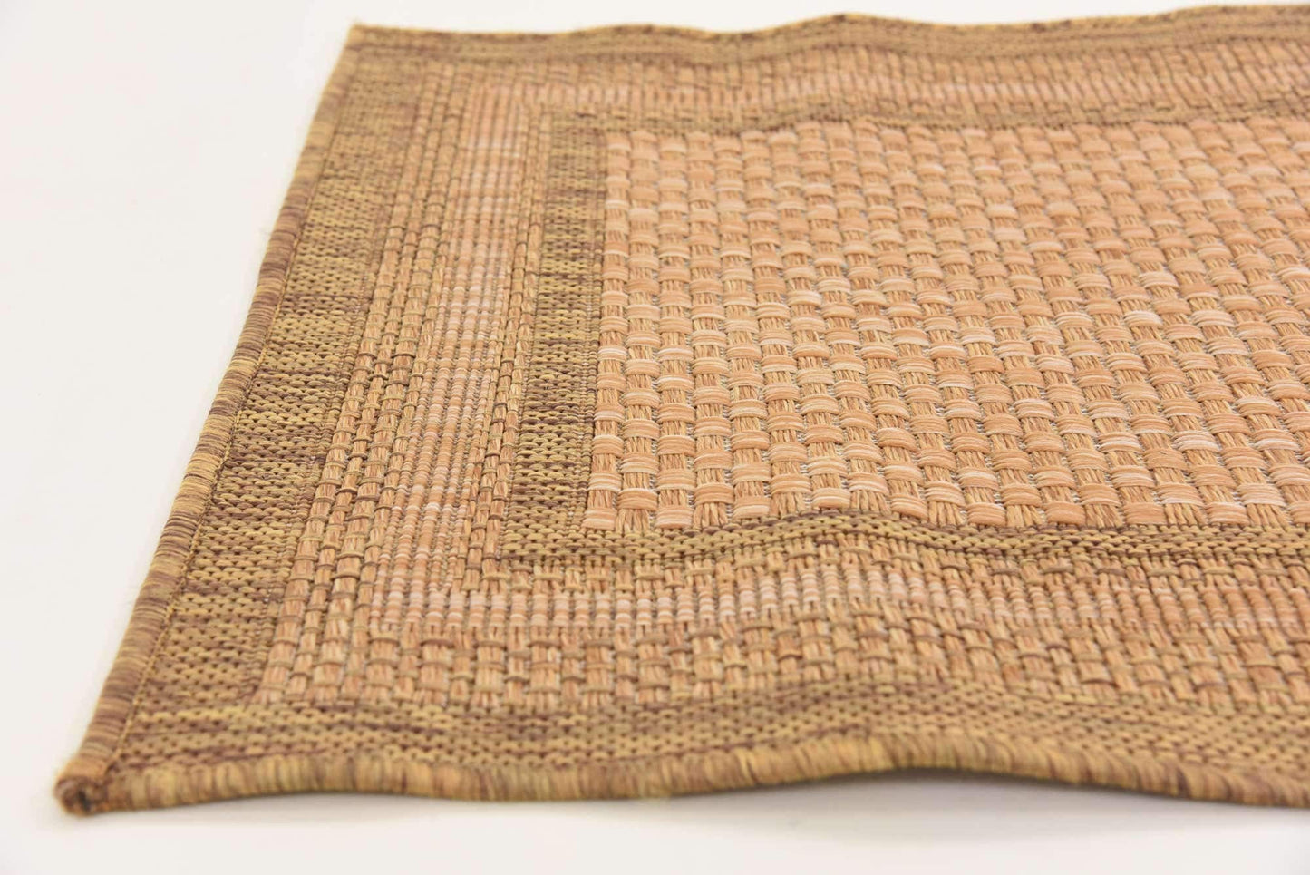 Unique Loom Outdoor Border Collection Area Rug - Multi Border (2' 2" x 6' 1" Runner, Tan/ Light Brown)