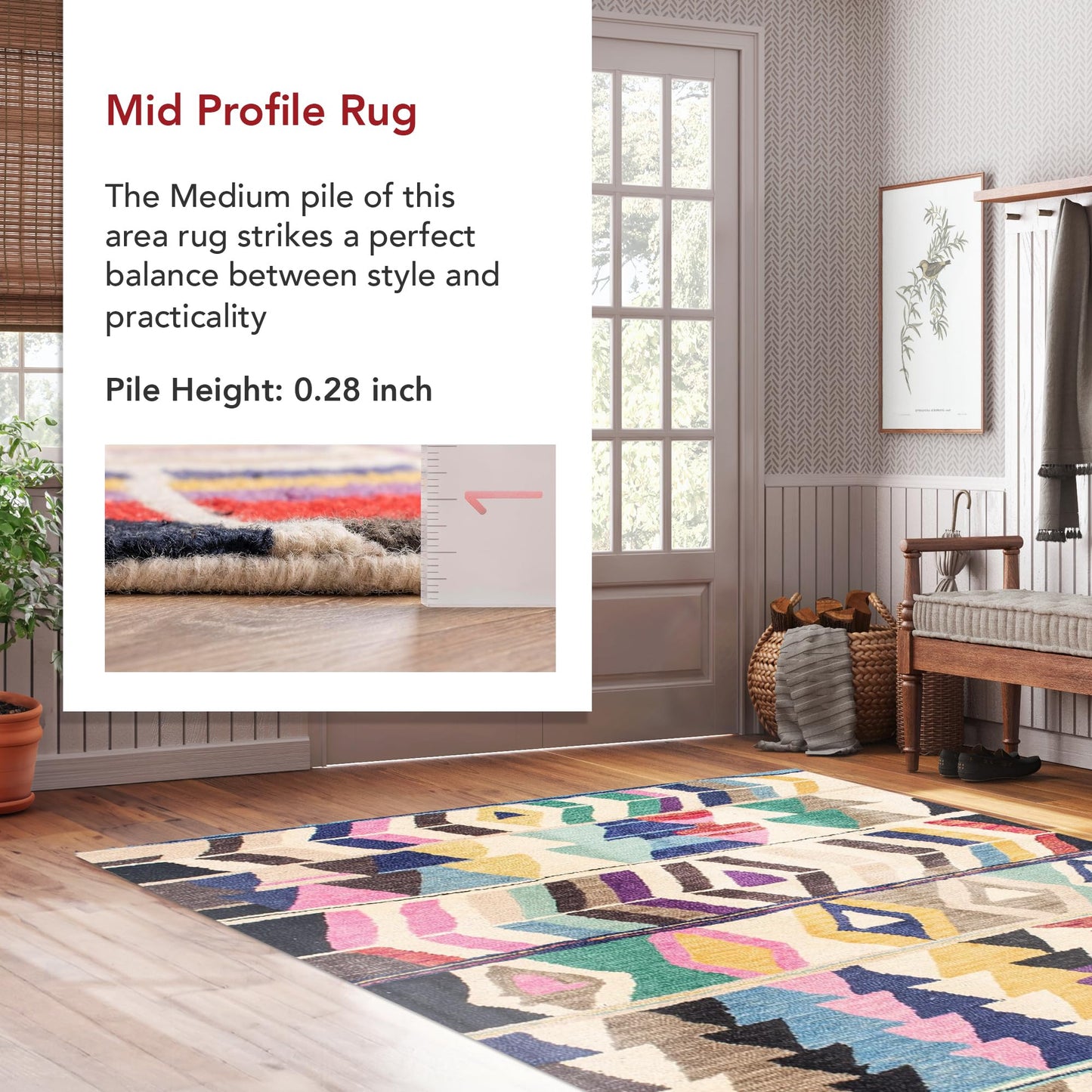 Nuloom Ofelia Handmade, Multicolor/Black, 4' x 6', Geometric, Wool, Soft and Cozy, High Traffic, Stain Resistant, Easy Clean, Durable Runner for Bedroom, Living Room, Dining, Den, Foyer