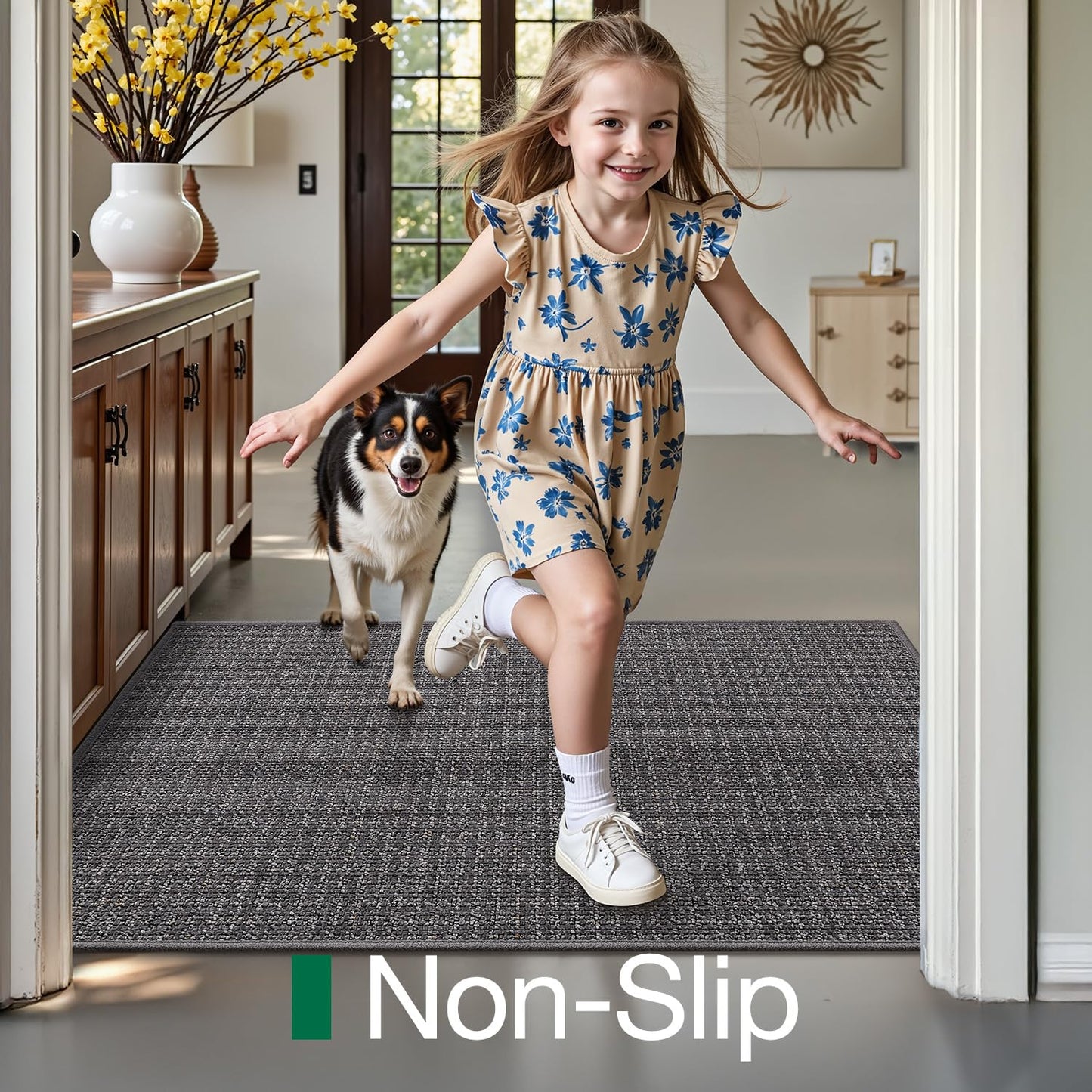 LUMI Thin Indoor Door Mat 32''x48'', Traps Dirt and Moisture, Non-Slip Rubber Backing Mats, Modern Inside Doormat for Home Entrance, Entryway, Patio & Porch, Medium Gray