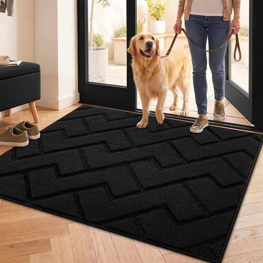 hicorfe Front Door Mat Outside Entrance,32"x40" Absorbent Muddy Dirt Resist Welcome Door Mats Outdoor Indoor,Stain and Fade Resistant,Non Slip Backing Entry Mat Doormat for Entryway(Black)