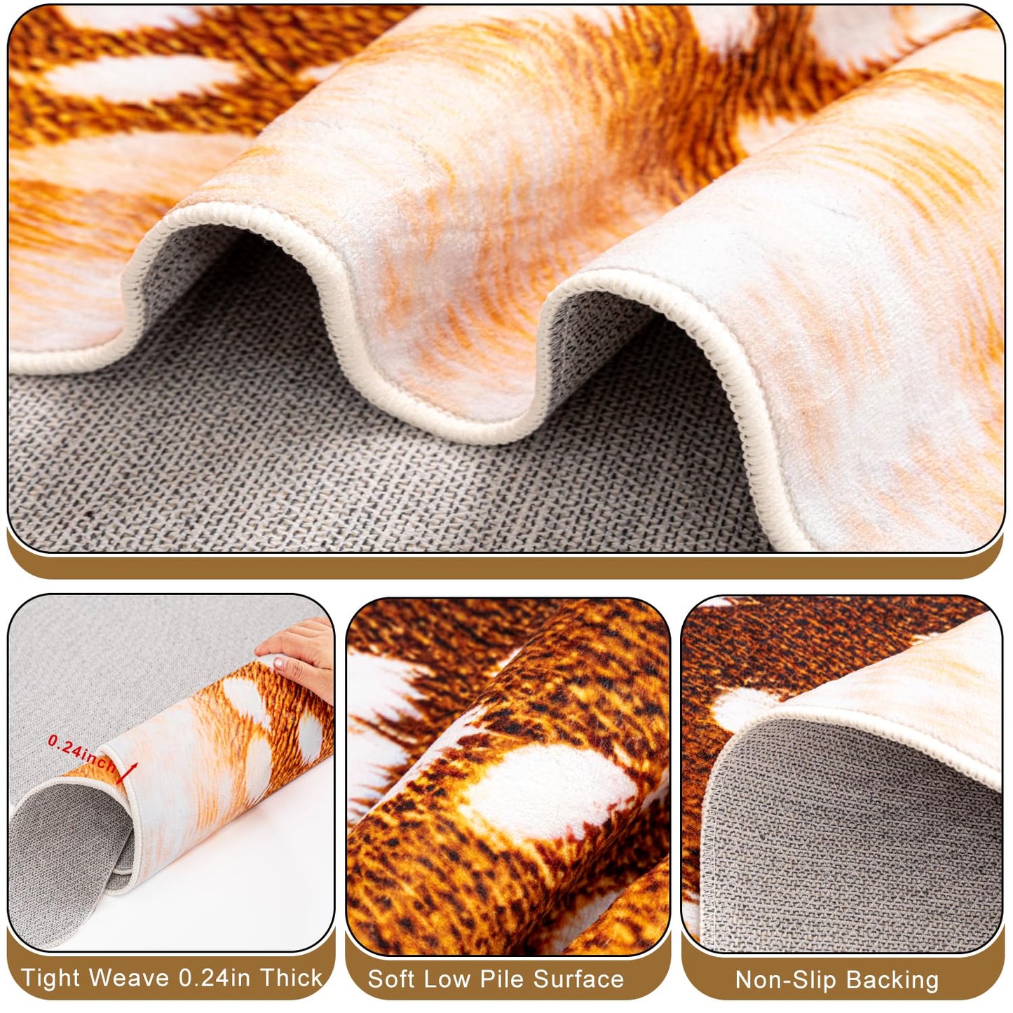 YulyreZome Deer Rug Faux Fur Deer Print Rug, 4.6x5.2 Feet Irregular Shaped Animal Hide Rugs, Soft Faux Cashmere Antelope Fawn Carpet for Living Room, Bedroom, Cabin, Lodge Western Home Decor