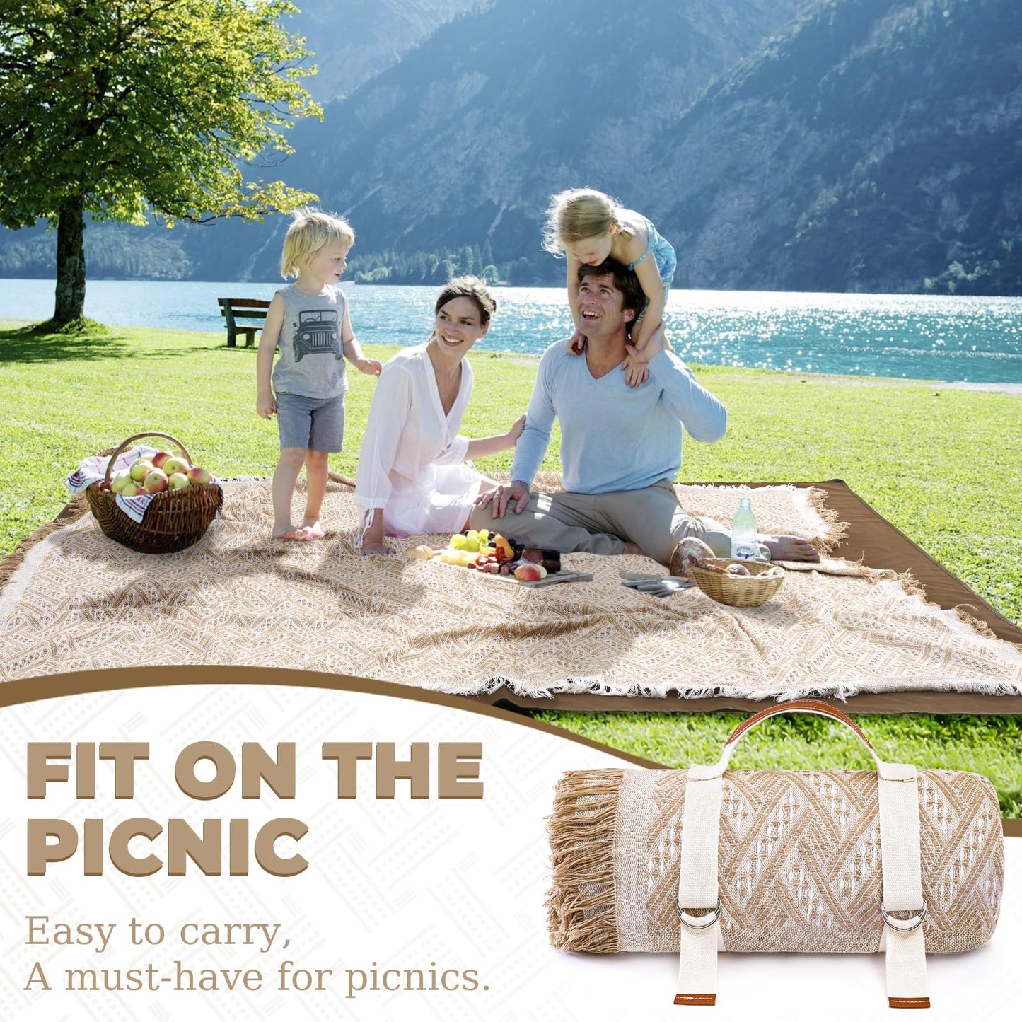 Genovega 2 in 1 Extra Large 80"* 80" Rug Picnic Blankets Waterproof Outdoor Beach Blanket Foldable Camping Mat Supplies Europe Travel Accessories Hawaii Necessities Hiking Items Yellow