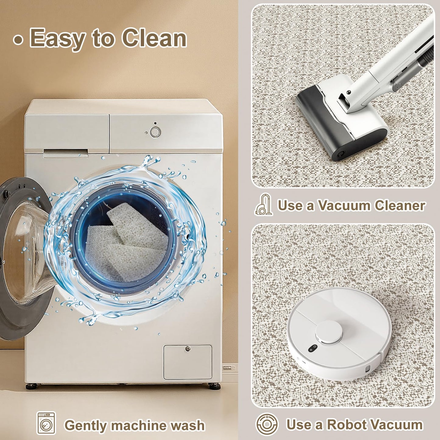Collive Washable 2x3 Small Bathroom Rugs, Cotton Woven Rug for Entryway Tan Non Slip Indoor Doormat, Farmhouse Kitchen Carpets Boho Throw Rugs for Bedroom Entrance Front Door
