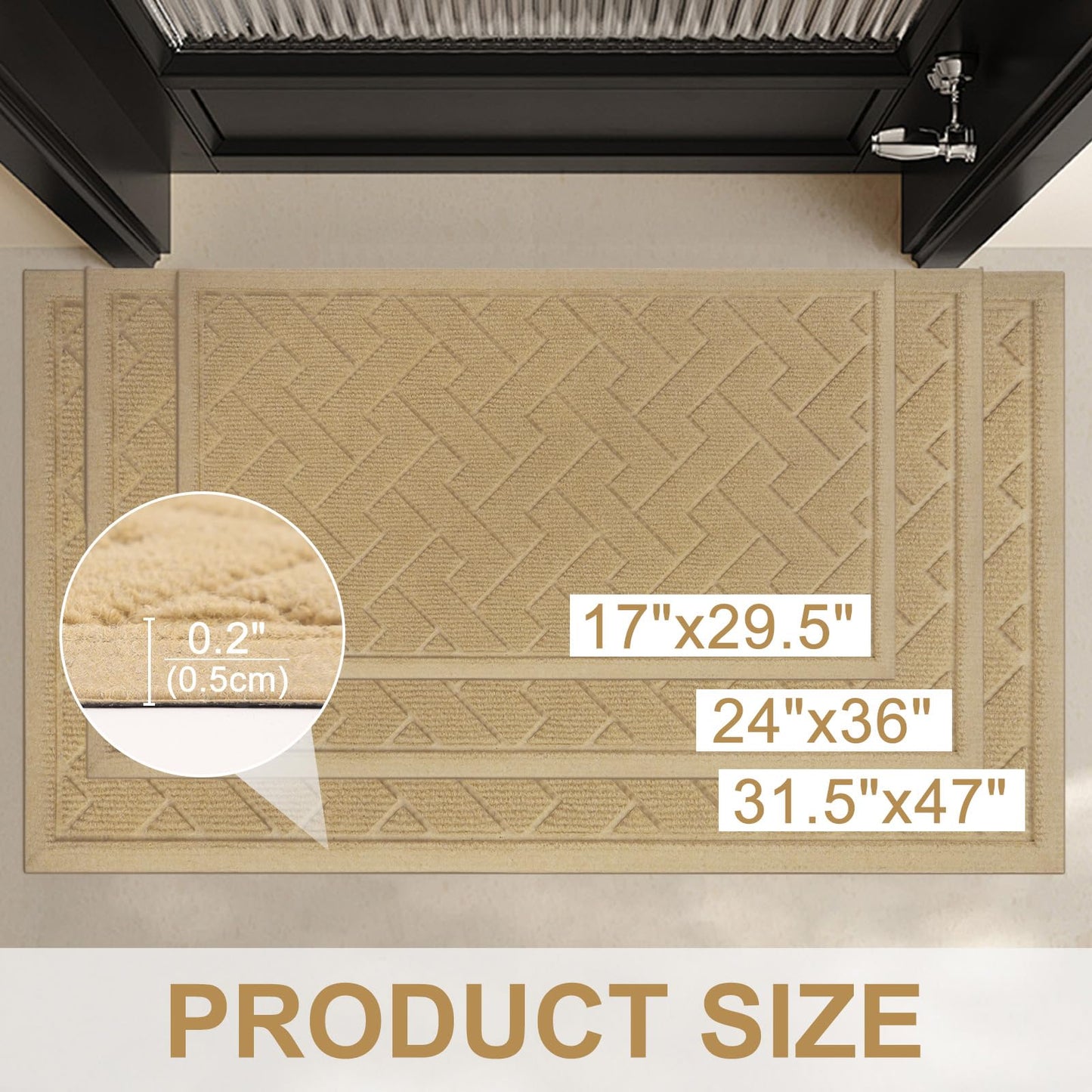 LEKEEPGO Door Mat Outside Entrance, Absorbent Indoor Outdoor Front Door Mats, Muddy Dirt Resist Outdoor Doormat, Non Slip Backing Low Profile Entryway Entry Floor Welcome Mat, 31.5"x47", Beige
