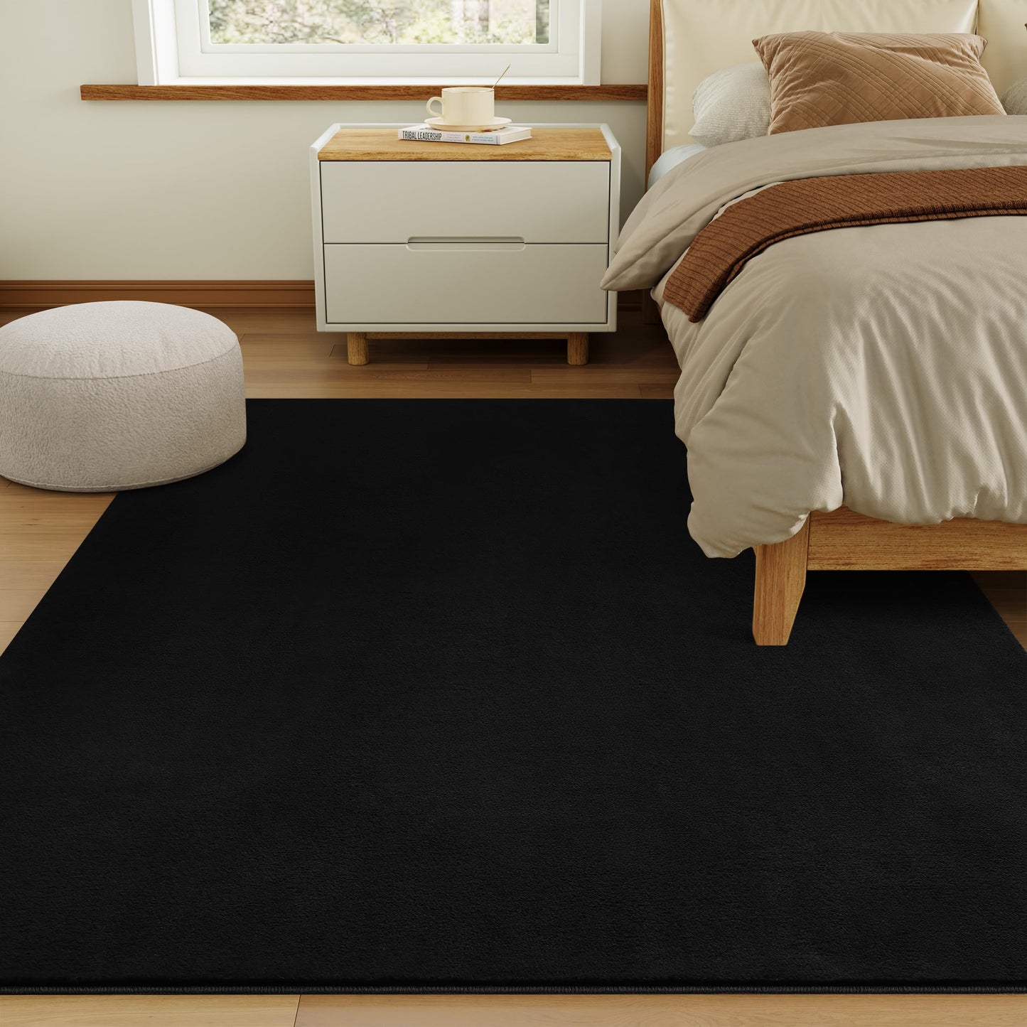CASTLYE Solid Washable Area Rug - 6x9 Medium Pile Faux Cashmere Carpet for Living Room Bedroom, Black