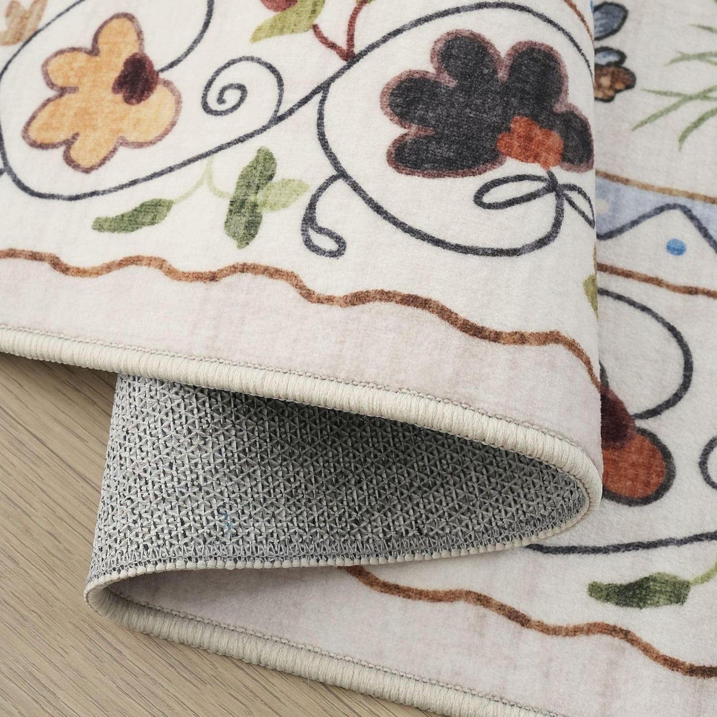 Rugcomf Runner Rug for Kitchen Non Slip 2'6''x8' Washable Rugs with Rubber Backing Soft Floral Animal Cat Carpet Runner for Kitchen Laundry Bedroom Bathroom, Beige