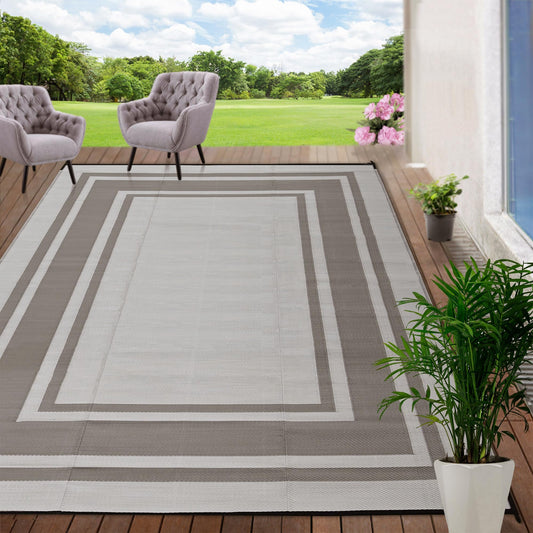 RURALITY Outdoor Rugs 5x8 for Patios Clearance,Waterproof Plastic Straw Mats for Porch,Deck,RV,Backyard,Balcony,Reversible,Recyclable,Easy to Clean,Modern Geometric