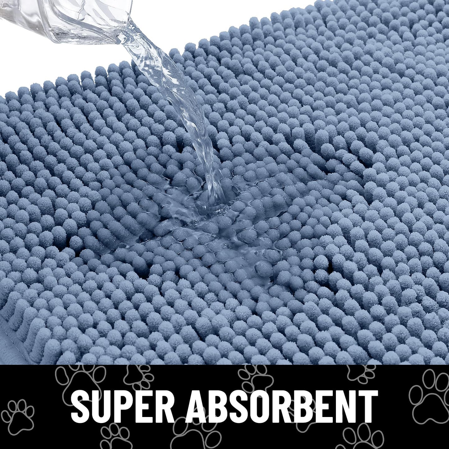 Smiry Dog Door Mat for Muddy Paws, Absorbent Dirt Trapper Non Slip Quick Dry Washable Chenille Mat for Mud Dogs, Entry Rug for Indoor and Outdoor (48x30 Inches, Airy Blue and Black)