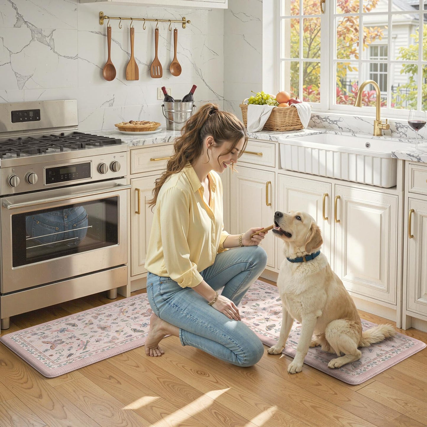 LEEVAN Anti Fatigue Mats for Kitchen Floor Non-Slip, Cushioned Kitchen Mats for Floor 2 Piece, Pink Memory Foam Kitchen Mat Set, Waterproof Ergonomic Standing Mat for Bar, Office,Desk, Laundry