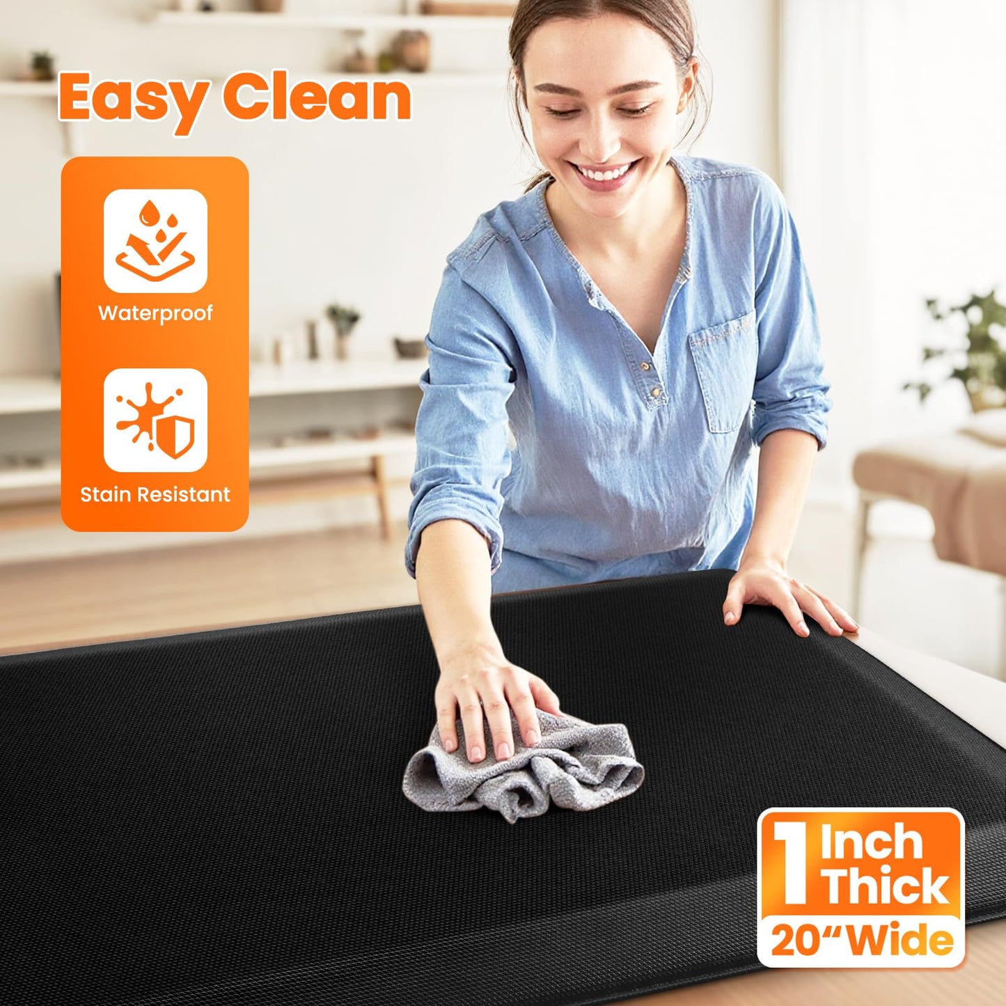 TranquilMoments Kitchen Mats for Floor, 1 Inch Extra-Thick Kitchen Rugs, Non-Slip & Waterproof Standing Desk Mat, Comfort Anti Fatigue Mats for Kitchen Floor, Home, Sink, Office (20" X 72", Black)