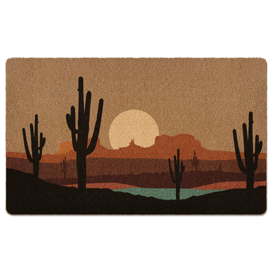 XLDLIOO Boho Western Cactus Door Mat, Desert Landcape Welcome Front Door Mat Indoor Outdoor Entrance, Rustic Western Artificial Coir Doormat Rugs for Porch Patio Entry Decor 30x17in