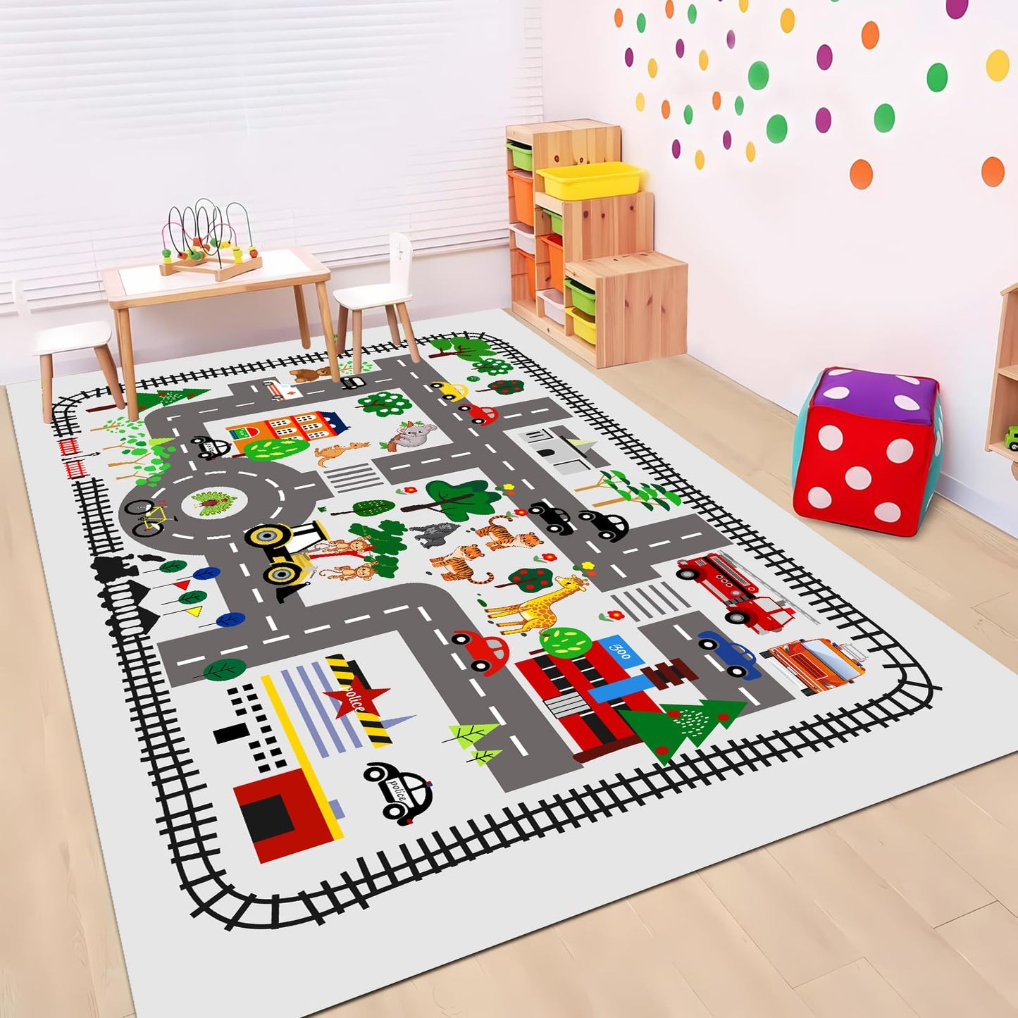 LTKOUGFAM 5x7ft Kids Town Road Play Rug - Car Playmat, Kids Rugs for Playroom Car Mat Town City Road Traffic Rugs, Extra Large Boys Kid Cars Track Play Rug (Style Five, 78.7X 59 INCH)