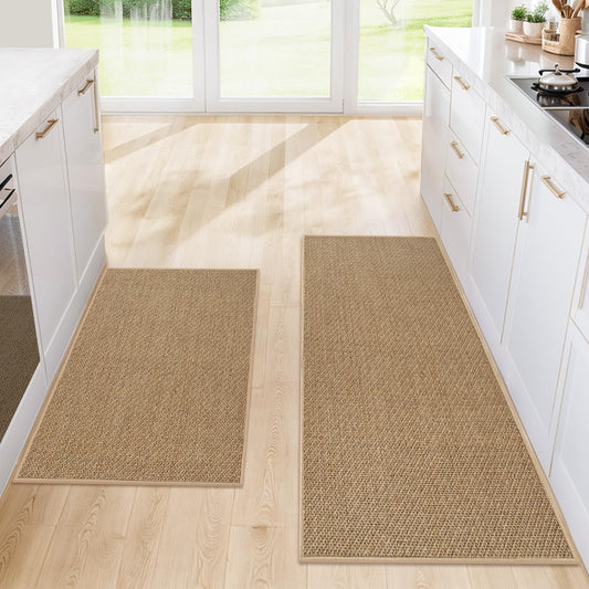 SofterCharm Kitchen Rugs and Mats, Non Slip Washable Set of 2 PCS, Absorbent Kitchen Mats for Floor, Kitchen Runner Rug, Rubber Backing, for Kitchen Decor, Front of Sink(Khaki, 20’’x 32’’+ 20’’x 47’’)