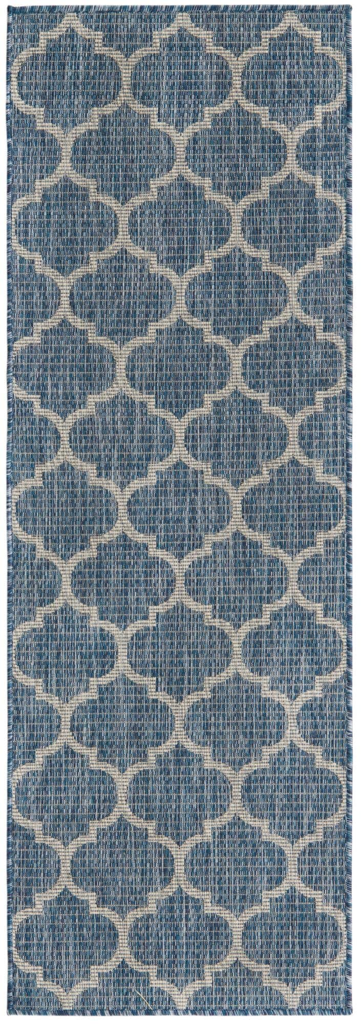 Unique Loom Outdoor Trellis Collection Area Rug (2' x 6' 1" Runner, Navy Blue/ Ivory)