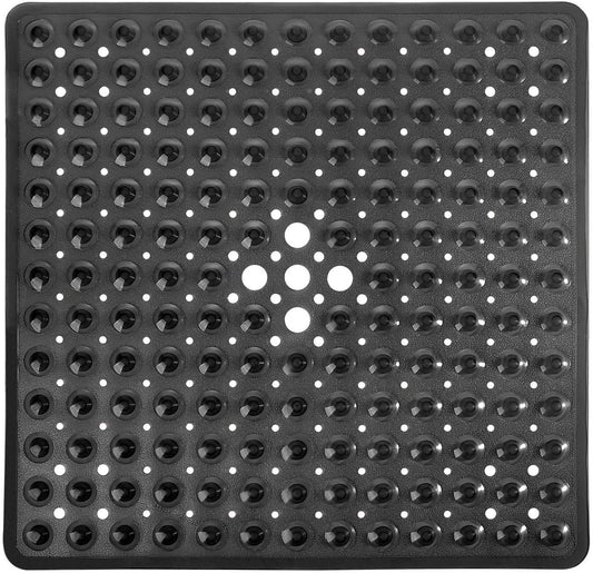 Yimobra Shower Mat 21X21 Inch Square, Non Slip Bathtub Mat with Large Suction Cups&Drain Holes, Soft Fast Dry Shower Stall Mats for Inside Shower, Machine Washable BPA-Free, Bath Essentials, Black