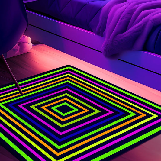 Duraaamo 39×39'' Neon Dance Floor, Glow in The Dark Dance Floor 80s 90s Party Decoration, Blacklight Rug UV Reactive Fluorescent Non-Slip Carpet Runner for Birthday Game Playroom(Square)
