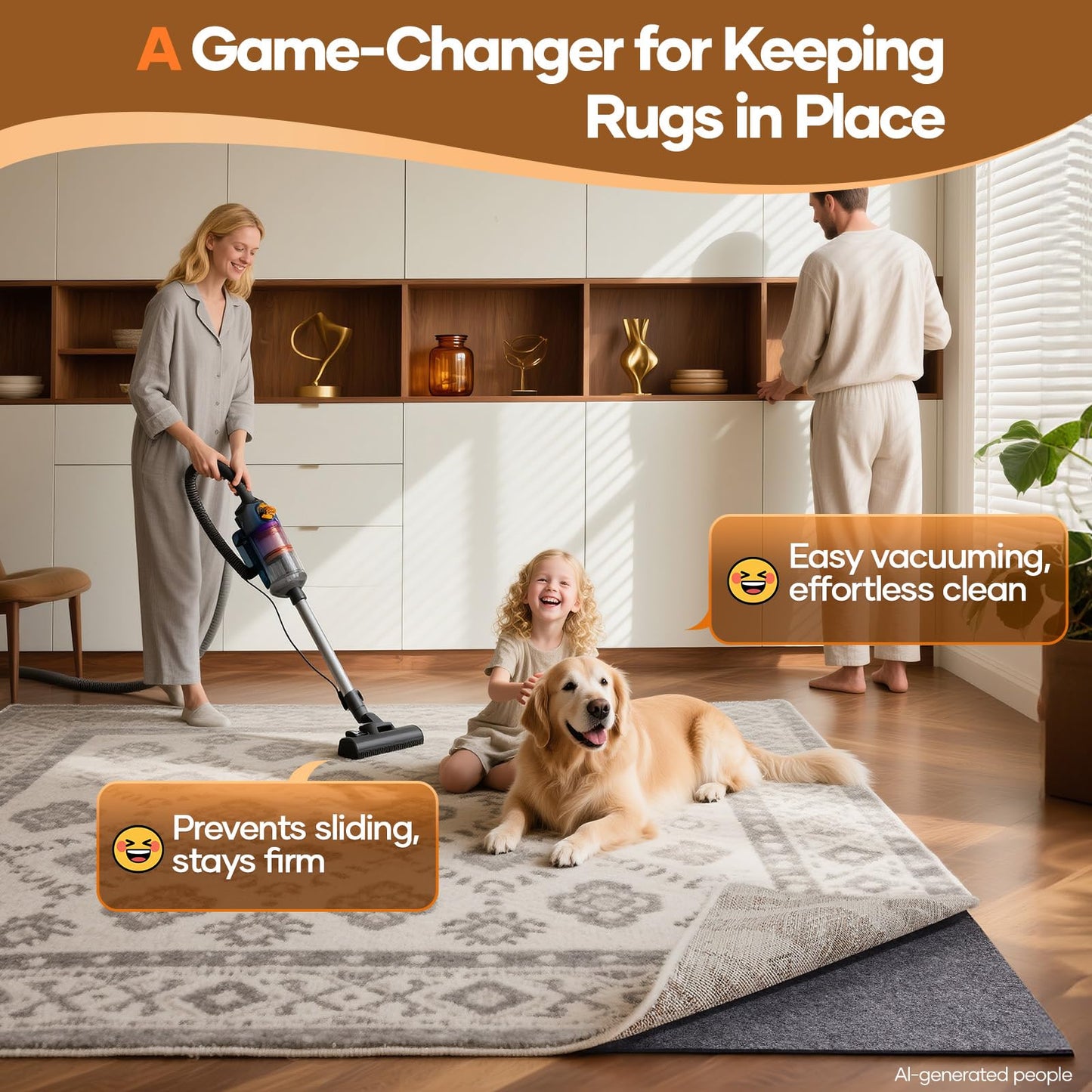 Veken Non Slip Cushioned Rug Pad Gripper 9 x 12 Ft, Felt and Silicone Backing, 1/4 inch Thick Carpet Liner for Hardwood Floors and Finishes, Under Area Rugs Anti Skid Mat, Keep Rugs Safe and in Place