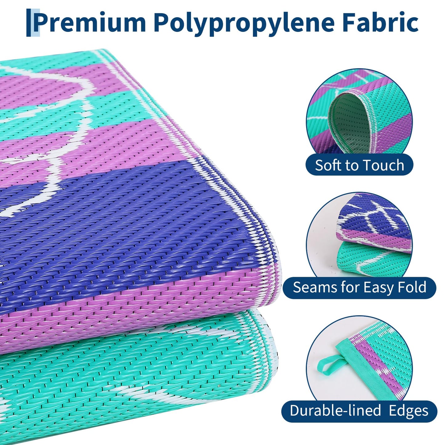 Garvee 5x8 Outdoor Waterproof Rug, Floral Outdoor Area Rug，Reversible Plastic Straw Patio Rug, Portable Camping Mat for RV, Picnic, Beach, Balcony, Garden & Camping Purple&Blue