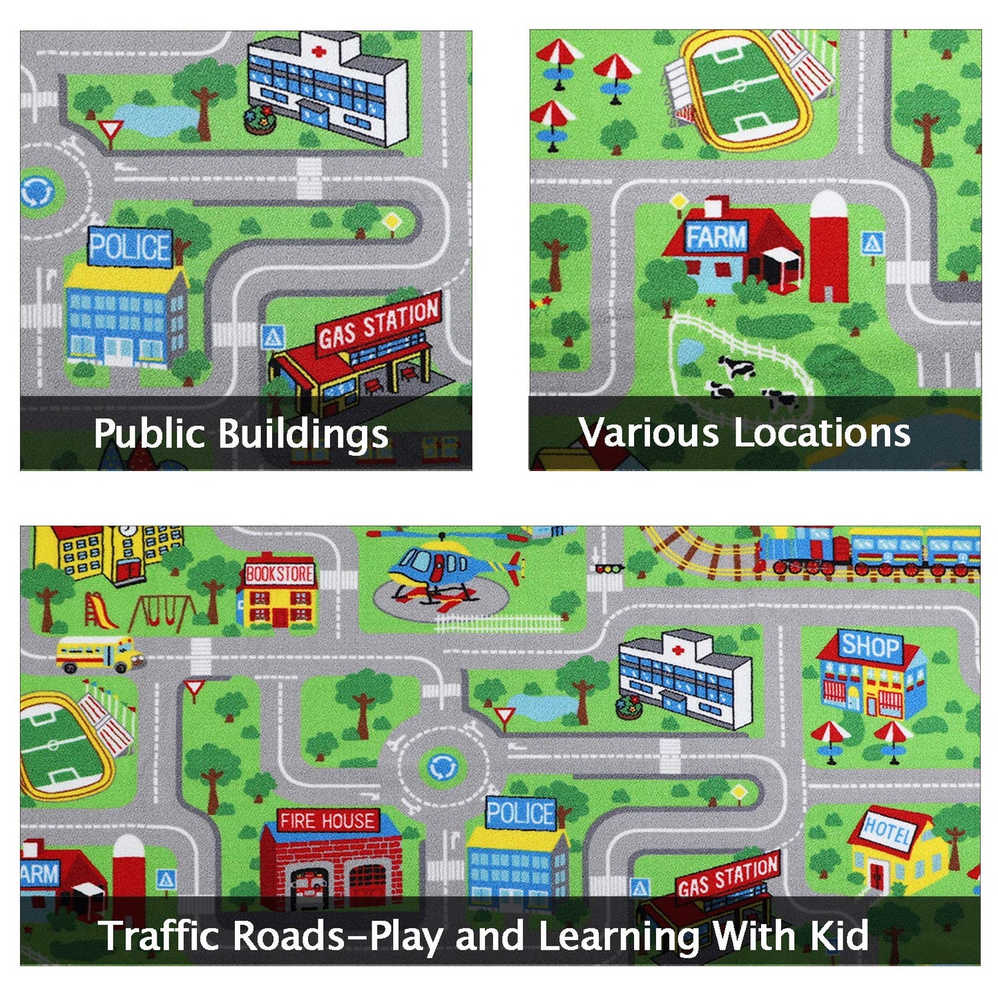 Capslpad Kids Educational Play Rug - 6.6' x 5' Traffic Road Car Mat Learning Play Game Area Rug for Playroom, Living Room, Nursery Room Decor