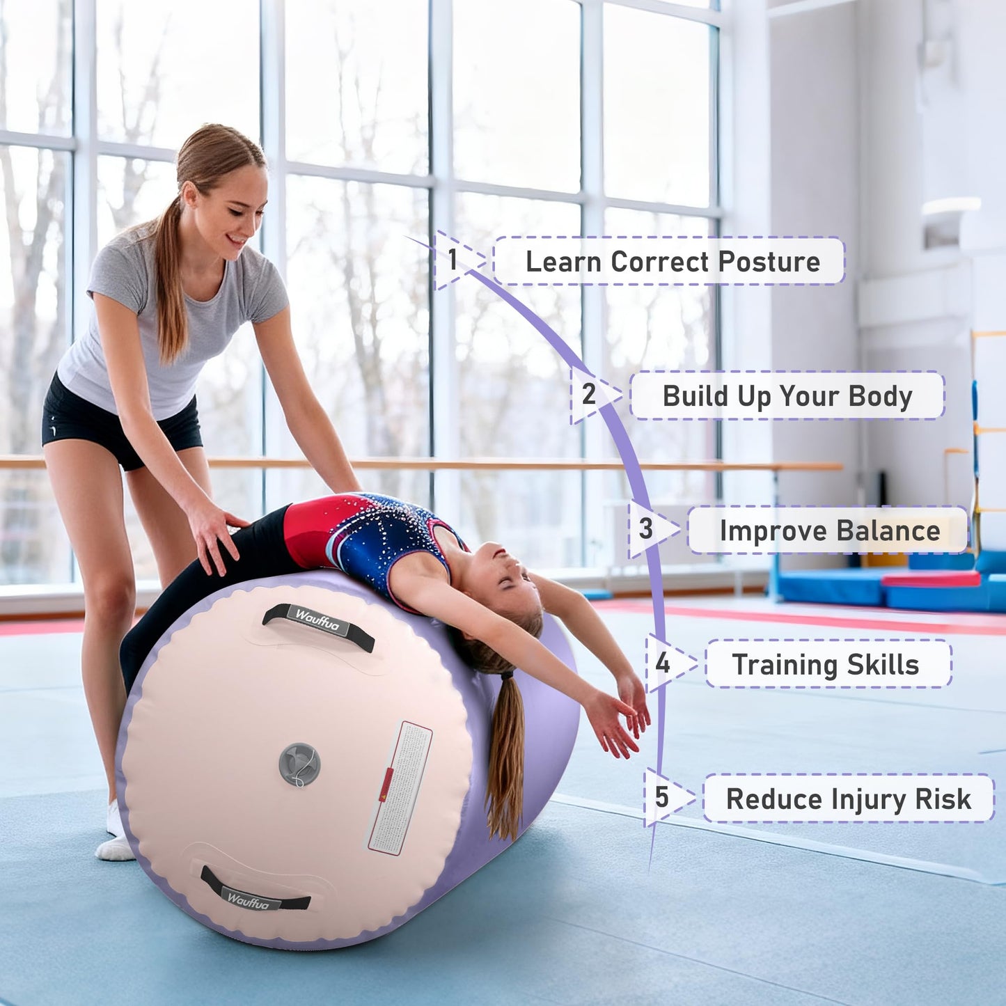 Wauffua Inflatable Gymnastics Mat with Tumbling Air Barrel Roller, 10/13 ft Tumble Track, 3.3 ft x 2 ft Octagon Mat for Home, Gym, Without Pump