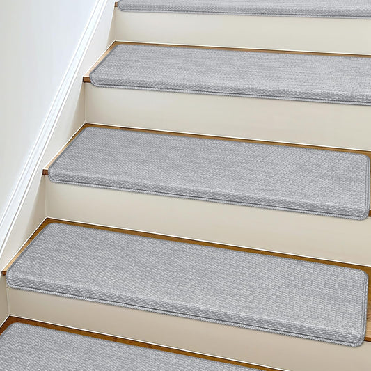 SMILOOL Bullnose Carpet Stair Treads Non Slip for Wooden Steps Indoor, 9.5" x 35" 2 Pieces, Extra Wide Bull Nose Carpet Runners for Wood Stairs, Step Covers, Stair Tread Rugs, Washable, Light Grey