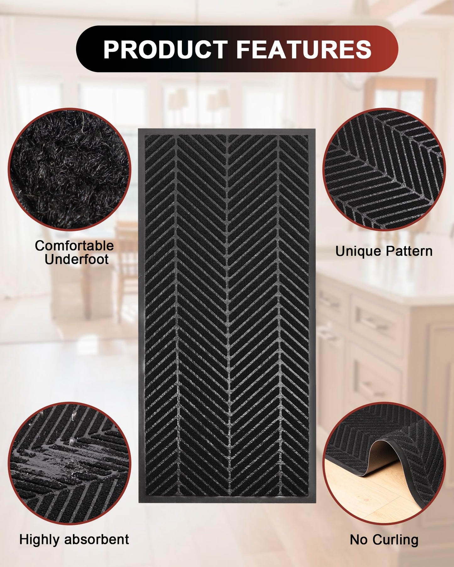 Front Door Mat Indoor Outdoor Entrance, 4' x 6' Heavy Duty Doormat for Entryway, Absorbent Low Profile Welcome Mats Non-Slip, Trap Dirt Durable Mats for Home, Patio, Garage