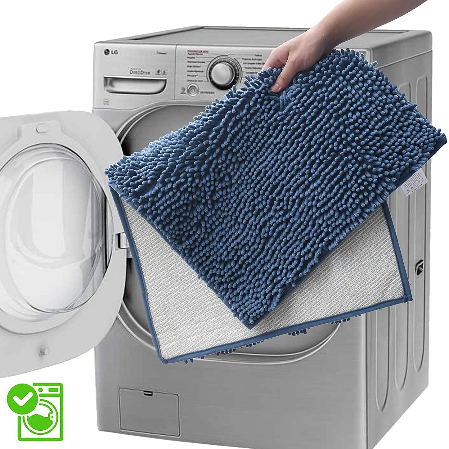 Blue Bathroom Rugs Chenille Bath Mats Set 3 Piece Extra Soft and Absorbent Shaggy Rugs, Machine Wash and Dry, Perfect Plush Bath Mats for Tub, Shower, Bathroom Decor, Washable Carpets Set
