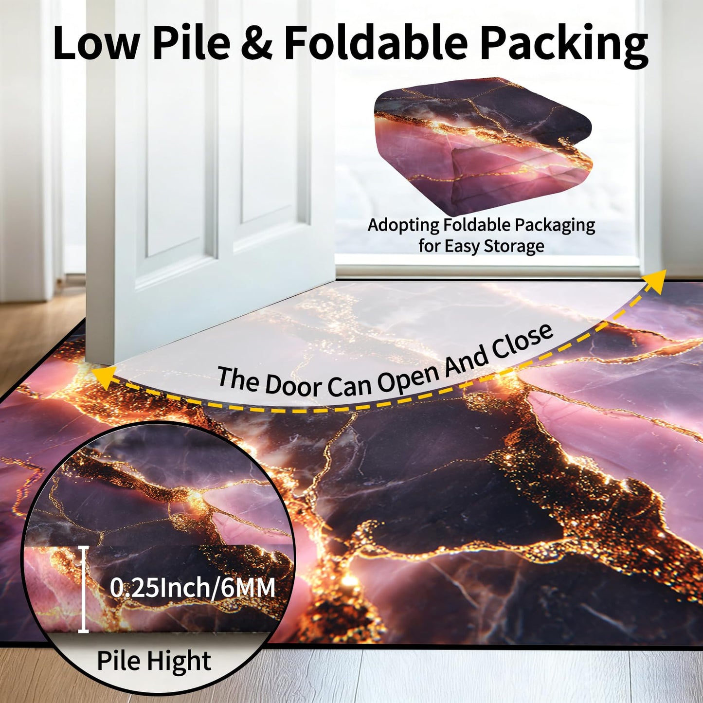 kxry Purple Gold Marble Pattern Area Rug 3x5 for Bedroom Living Room Dining Room Light Luxury Elegant Style Non Slip Washable Low Pile Rug for Entryway Kitchen Doormat Indoor Floor