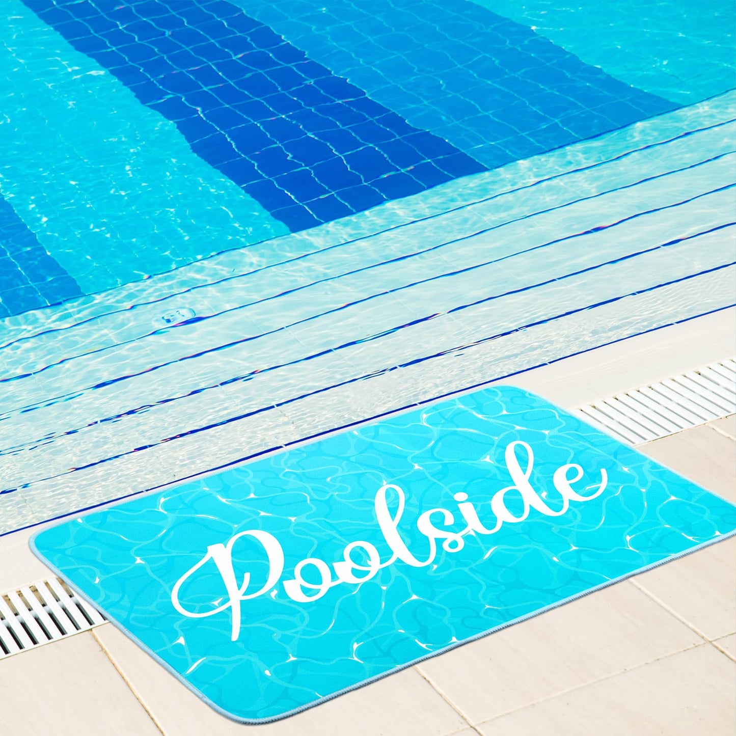 Jenaai 24" X 35" Poolside Mat Outdoor Rug, Non Slip Waterproof Rubber Mat for Deck, Edge of Pool, Patio, Beach, Summer Outside Swimming Decorative (Crystal Splash)