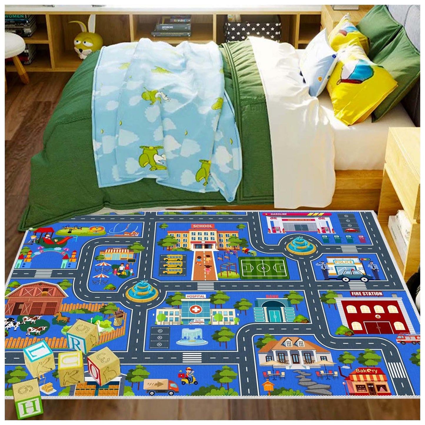 VNUVCOE Kids Road Car Rug, 31''x47'' Playroom Rugs City Road Race Track Rugs for Playing Cars Toys, Kids Car Rug Play Mat Road Carpet for Kid.