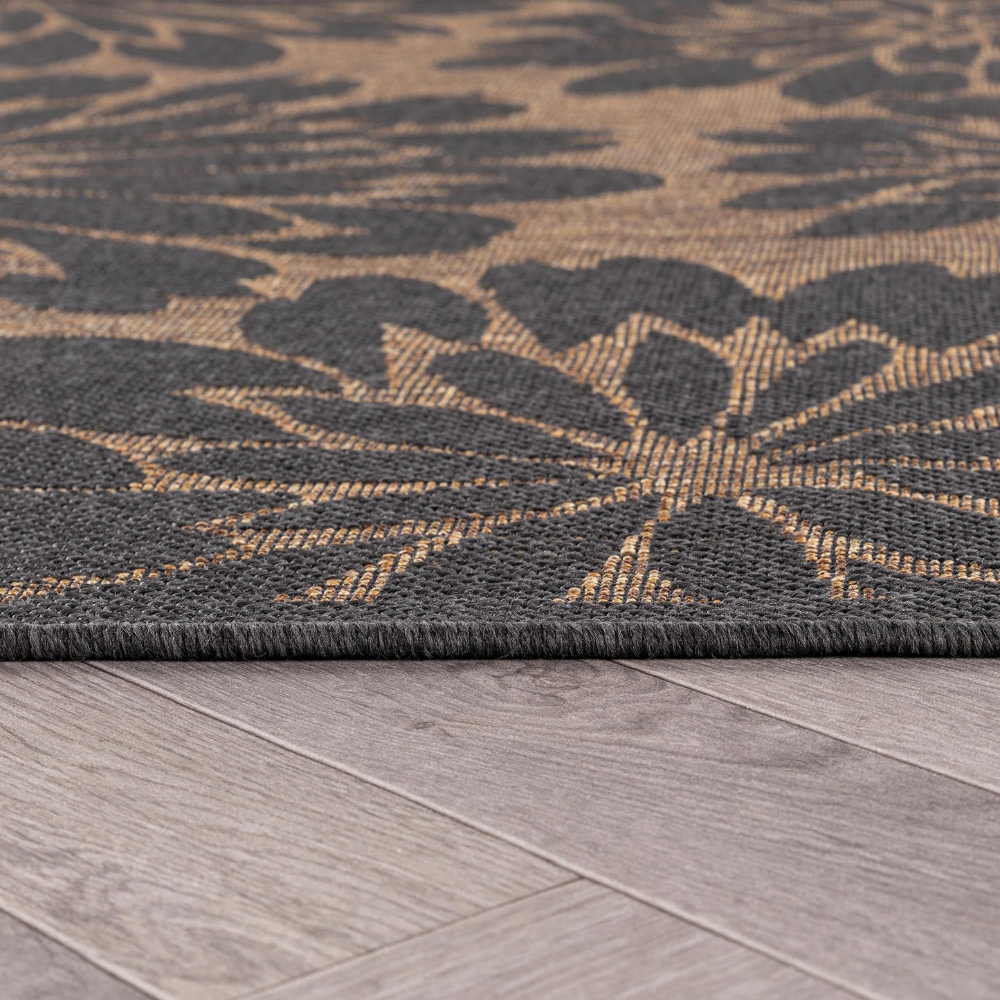 Rugshop Floral Indoor Outdoor Flat Woven Area Rug,Natural Jute-Style,Easy-Care Patio Rug for Backyard Porch Deck Balcony, 5' x 7' Dark Gray/Natural