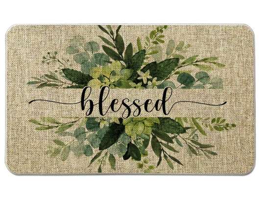 NYDECOR Welcome Mats for Front Door Rustic Farmhouse Door Mat Plant Blessed Doormat Quote Eucalyptus Leaves Home Floor Mats Non Slip Rubber Entrance Rug for Indoor Outdoor 17x28 inch