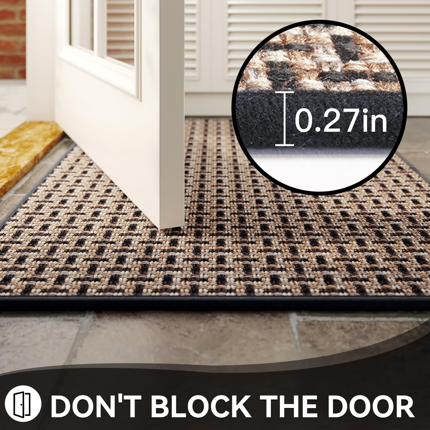 Indoor Door Mat Dirt 36x60 Resistant and Absorbent, Non-Slip Rubber Backing Floor Mats, Easy Clean Low-Profile Doormat for Entryway, Front Door, Inside Entrance Black