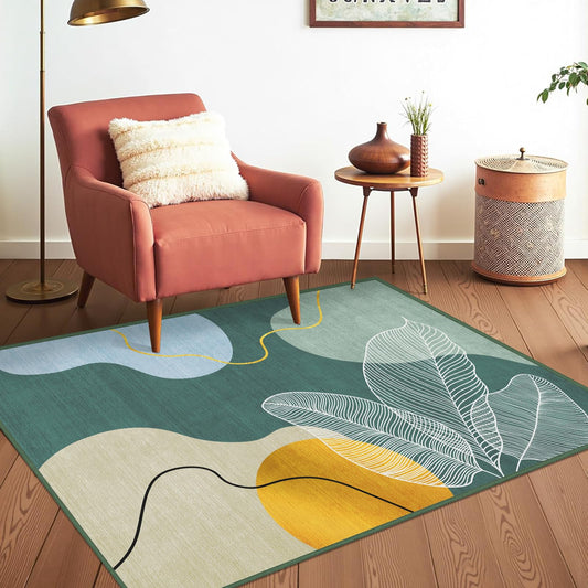3x5 Green Tropical Area Rug for Living Room, Mid Century Boho Leaf Non-Slip Washable Botanical Print Indoor Floor Carpet, Modern Rugs for Bedroom Dining Room Laundry Room Office
