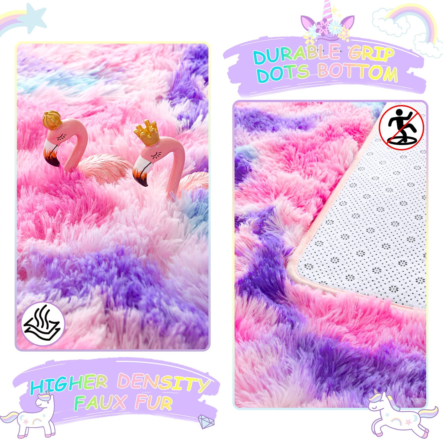 3x5 Tie-Dyed Pink Purple Blue Area Rug for Kids Entryway Kitchen, Fluffy Shag Soft Plush Furry Carpet, Non-Slip Indoor Floor Mat for Bathroom Living Room Bedroom Home Decor