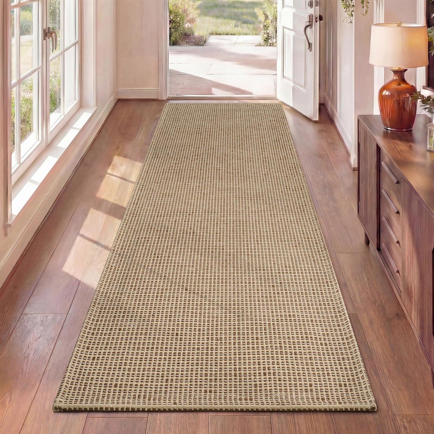 QiCaiJia Runner Rug for Hallway 2x6, Machine Washable Rug Runner Non Slip, Boho Woven Kitchen Runner, Low-Pile Indoor Entryway Rug for High Traffic Areas, Living Room, Laundry Room (2'x6', Brown)
