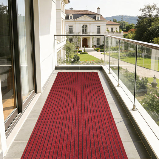 Stripe Runner Rug 2 x 6 ft Indoor Outdoor, Burgundy Non Slip Rubber Backing, Waterproof Low Profile Area Runner for Hallway, Entryway, Kitchen, Patio, Garage, Stairs & Laundry