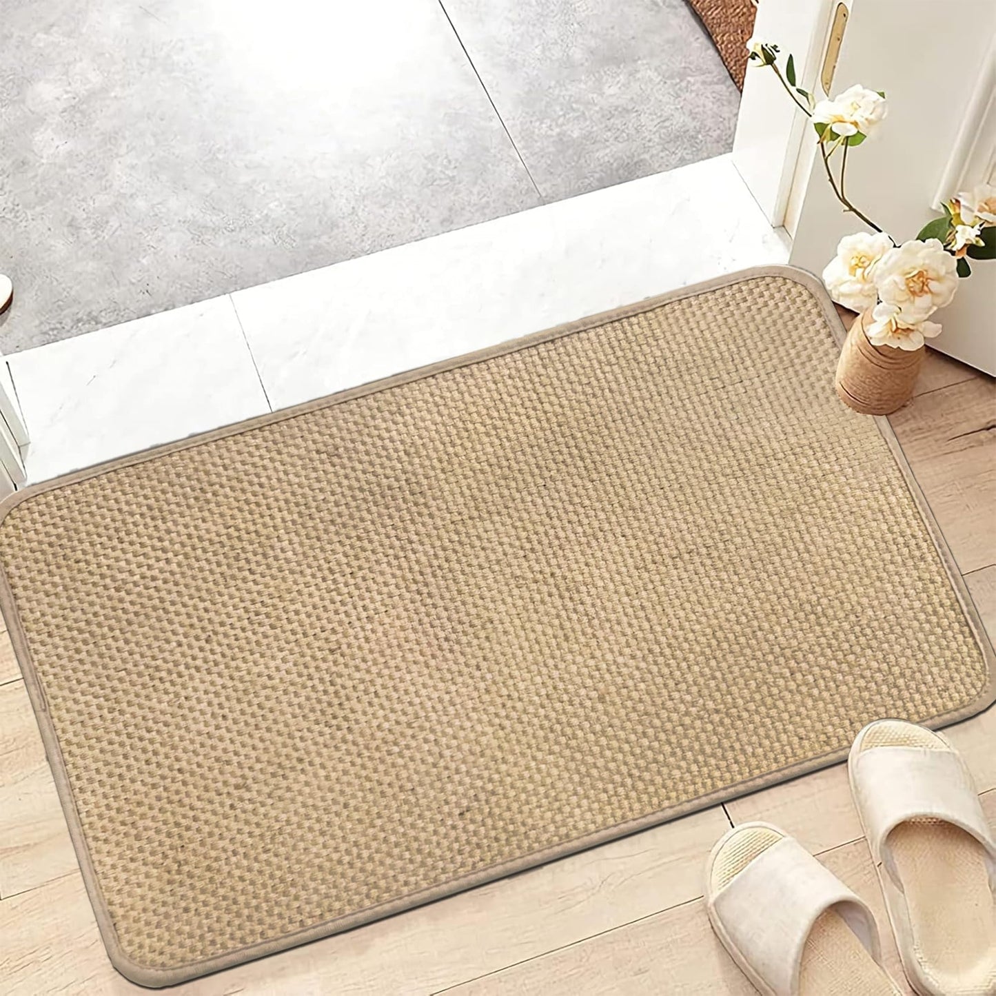 Wylumen Front Door Mat 20x32 Inch，Boho Jute Door Mat Outside Entrance,Non Slip Rubber Backing Kitchen Rugs Doormat,Washable Front Door Rugs,Dirt Trapper Natural Fiber Entry Mats for Patio